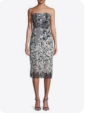 sam edelman strapless embroidered sequin cocktail dress Leaf Embroidered Strapless Dress (Women)